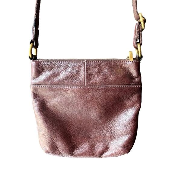 Vintage Fossil Brown Leather Crossbody Small Purse Zip Pocket Adjustable Strap - Picture 9 of 9
